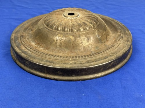 C.1925 Ceiling Light Fixture Flush Mount Pan, Brass Plate, 11"Dia, 2 7/8"H - Picture 2 of 8