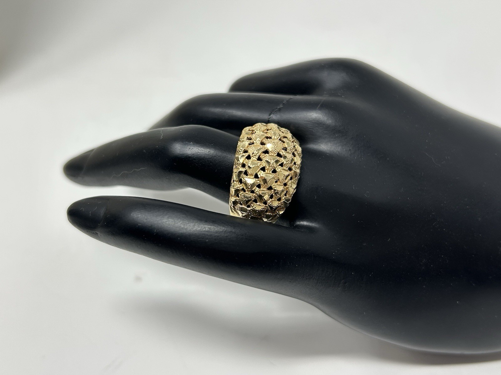 Solid 14k Yellow Gold Dome Ring, Nugget Diamond C… - image 1