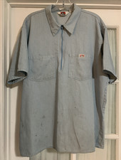 Vtg Ben Davis XL Light Blue  White Stripe Short Sleeve 1/2 Zip Work Shirt USA