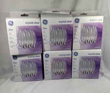 36 GE 25W Clear Flame Tip ,CAC Candelabra Base Light Bulbs 6 Boxes Crystal Clear