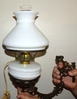 Vintage Milk Glass Bracket Oil Lamp with Shade Electrified