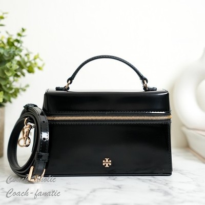 Tory Burch Emerson Smooth Leather Vanity Bag Crossbody in Black NWT