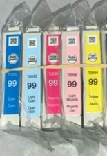 SET of 5 New Genuine SEALED BAG Epson 99 Inkjet Cartridges No Box NO BLK