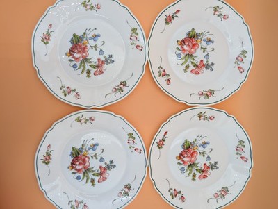 Arcopal France  Teller 4er Set Opalglas Rosa Blumen Landhaus 23cm Vintage