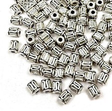50 Tube Spacer Beads Antique Silver Pewter Scroll Spiral Pattern Cylinder Drum