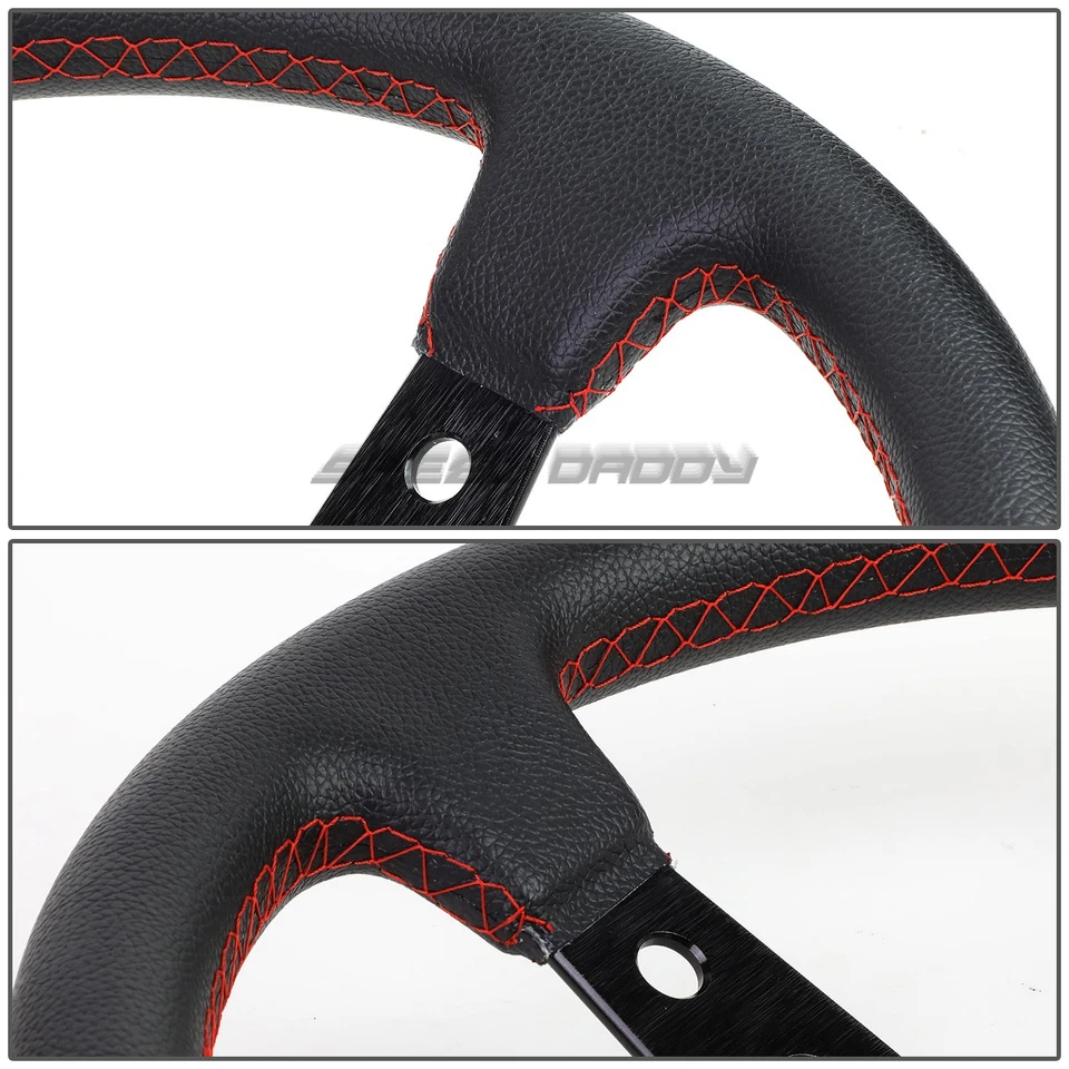 350MM 3" DEEP DISH 6-BOLT BLACK VINYL LEATHER ALUMINUM RACING STEERING WHEEL - Image 4 of 4