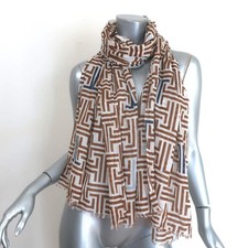 Lanvin Geometric Print Fringed Scarf White  Brown Cotton