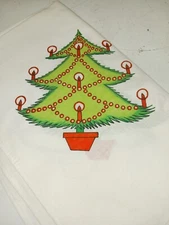 Vintage tri chem, liquid embroidery, white tablecloth,Christmas tree,rectangle 