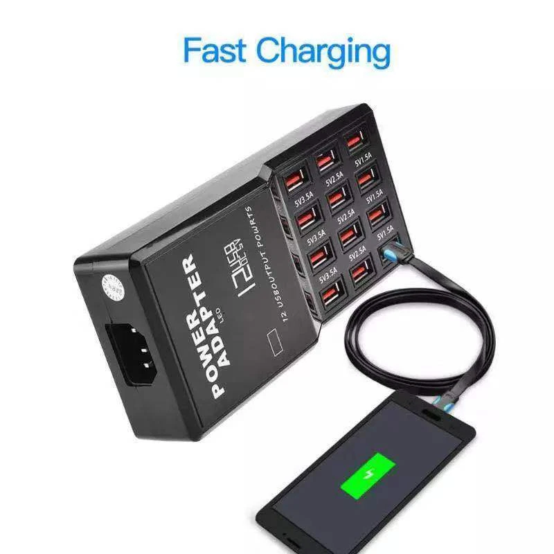 Multi 12 Port USB Charging Station Hub Desktop Wall Cell Phone Charger Organizer - Image 3 of 4