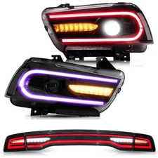 2Sets VLAND RGB LED Headlights+Clear LED Taillights For Dodge Charger 2011-2014