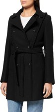 Naf Naf Women's Aseoul Wrap Belt Wool Coat, Black/noir. 6 Uk