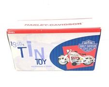 Harley-Davidson Tin Friction 1950s White Police Motorcycle Replica Toy NIB RARE