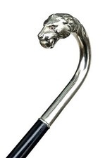 Vintage Antique Silver Alpacca Tiger Crook Handle Ebony Fancy Walking Stick Cane