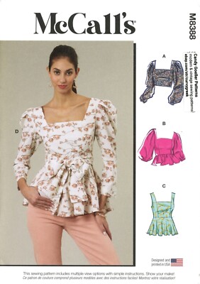 McCall's M8388 Square-Neck Top w Gathers, Peplum & Crop Top Sz 16-24 ...