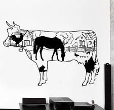 Wall Decal Farm Country Side Cow Horse Duck Rooster Home Interior Decor z4047