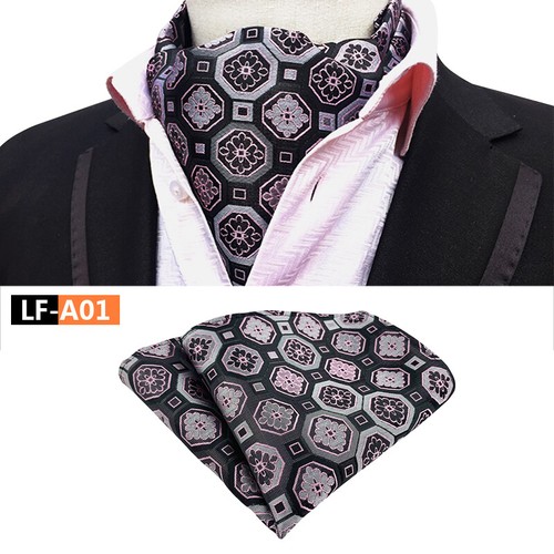 New Classic Men's Ascot Cravat Tie Silk Paisley Blue Scarves Cravat Hanky Set - Afbeelding 39 van 45