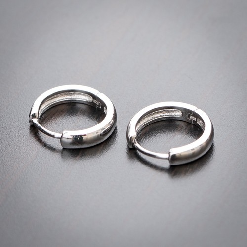 High Quality Solid Small Round Shape 925 Sterling Silver Hoop Earrings For Men - Picture 3 of 5