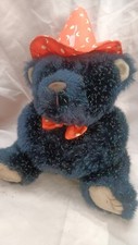 Halloween Black Sparkly Witch Teddy Bear Plush Stuffed Wizard Hat BowTie, 8"
