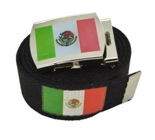 "Mexico Flag" Military Canvas Web Belt & Buckle Waist Straps 48,54,60,72 inches