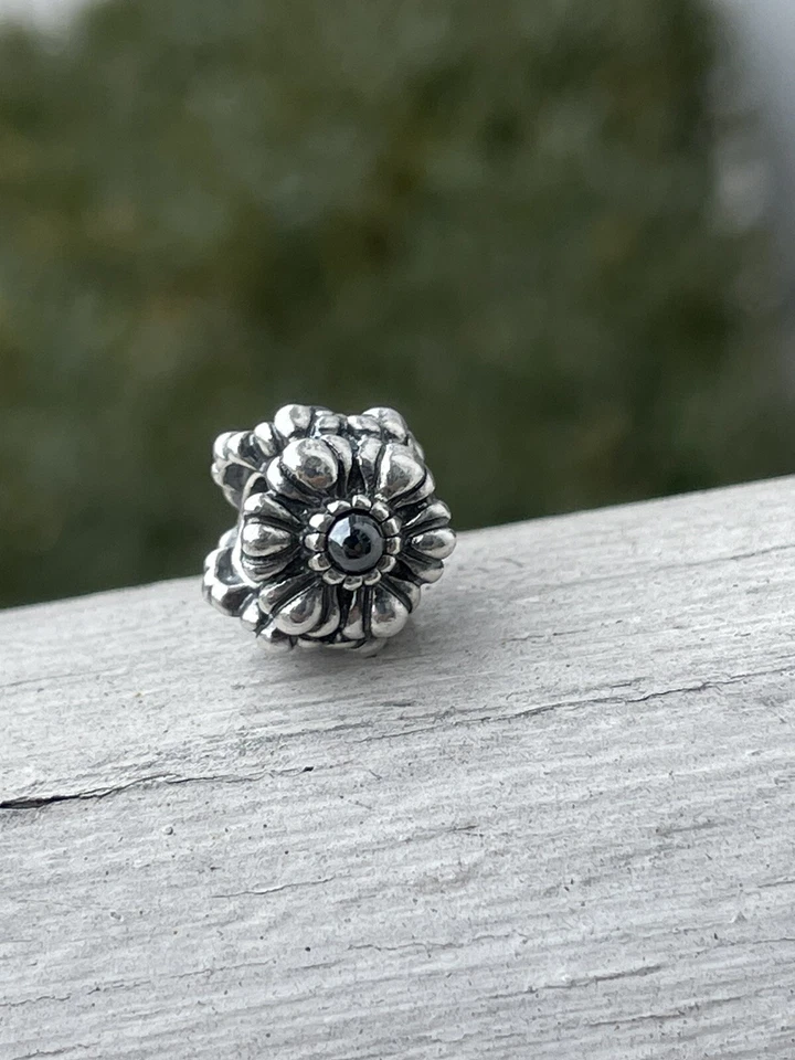 Pandora retirado plata esterlina hematita marzo cumpleaños flor abalorio 790580HEM Foto 3 de 4