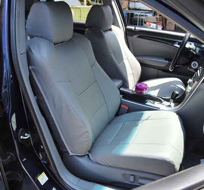 FOR ACURA TL 2004-2008 IGGEE S.LEATHER CUSTOM FIT 2 FRONT SEAT COVERS GREY
