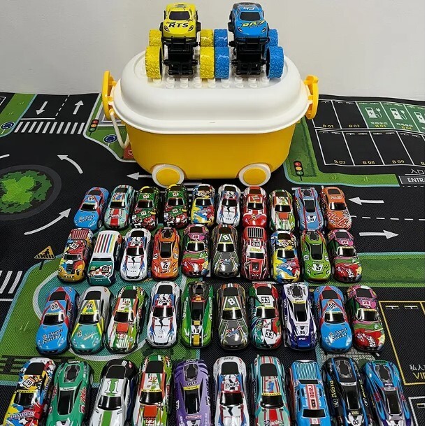 42-Piece Metal Pull-Back Car Set with 40 Cars, 2 Monster Trucks & Storage Box