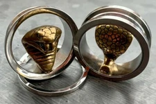 PAIR Gold Cobra Screw Fit Tunnels Earlets Gauges Plugs Body Jewelry