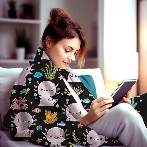Cute Axolotl Blanket Super Soft Cozy 50"x40"Small For Kids Axolotl 1 - Picture 2 of 7