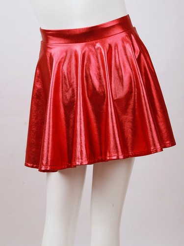 AU Girls Shiny Metallic Long Sleeve Crop Top with Skater Skirt Set Dance Outfits - Picture 57 of 73