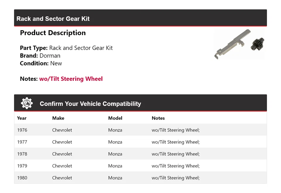 For 1976-1980 Chevrolet Monza Dorman Rack and Sector Gear Kit 1977 1978 1979 - Image 2 of 4