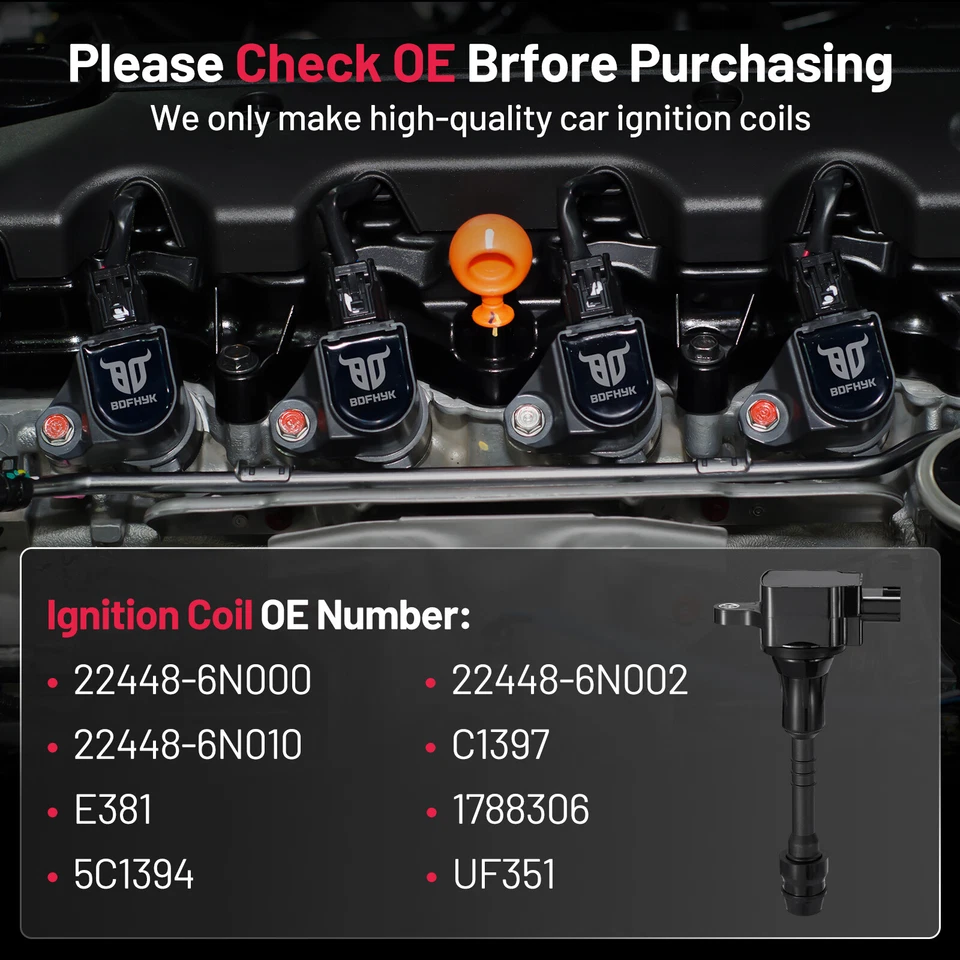 4pcs Ignition Coil Pack for 2002-2006 Nissan Sentra l4 1.8L C1397 UF351 - Image 4 of 4