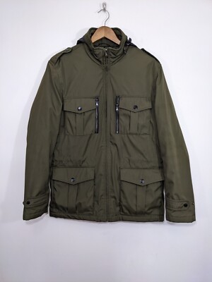 Michael Kors Men's Green Coat Zipper Packable Hood Pockets Quilted Lining size M