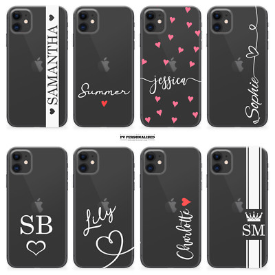 Personalisierte Handyhülle Klar Name Silikon Cover für iPhone 11 12 13 Pro 14 15