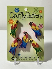 Vintage Macaw Parrot Wood Buttons 5 New on Card 1999 Crafty Buttons