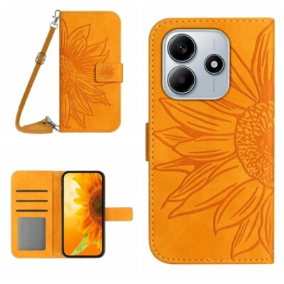 For Redmi Note 14 5G Skin Feel Sun Flower Embossed Flip Leather Phone Case cover