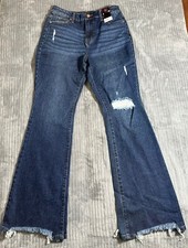 No Boundaries Juniors 5 Pocket Mid-Rise Flare Jeans NEW Raw Hem Dark Wash NWT