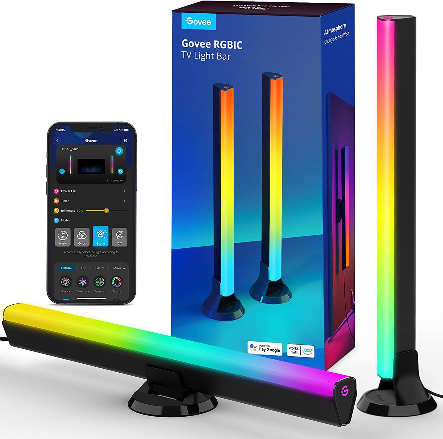 RGBIC TV Light Bars, Work with Alexa and Google Assistant, Wifi TV Backlight wit