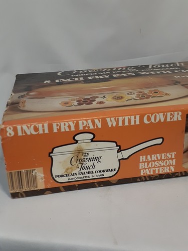 70's Harvest Blossom Porcelain Enamel 8" FRY PAN & Cover, Rare Unopened box - Picture 4 of 12