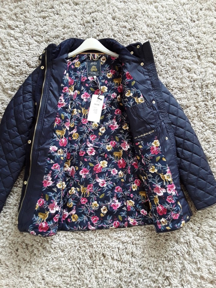 Joules Newdale Quilted Jacket, Size 14 Marine Navy, Floral Lining eBay