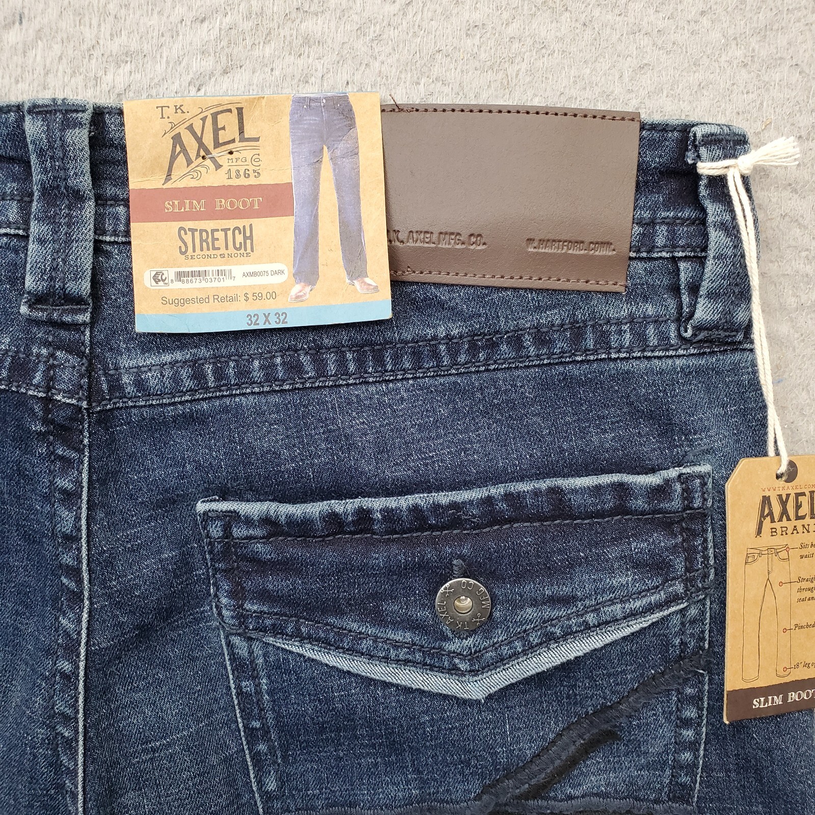 T.K. Axel Slim Bootcut Jeans Mens 32x32 Blue Denim Stretch Casual Button Pocket