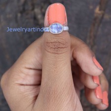 Natural Rainbow Moonstone 925 Sterling Silver Christmas Horizontal Rings For Her