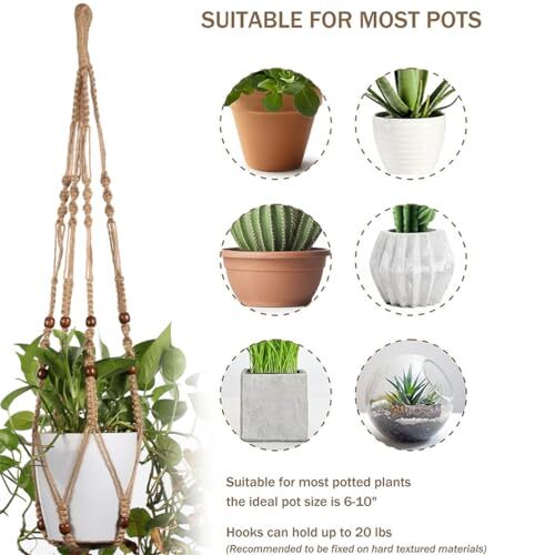 Macrame Plant Hanger Indoor Hanging Plant Holder Hanging Planter Basket with - Bild 6 von 7