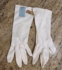 New Vintage Women's Size XS S 6 Ivory Stretch Formal 10" Long Gloves STAINS 