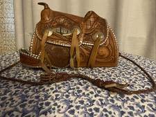 Vintage 1970s Tooled Leather Saddle Purse Handbag   Excellent Condition