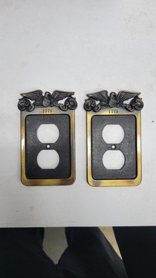 2pc Vintage GE Eagle 1776 Dual Outlet Wall Plate Cover  1974 USA Patriotic Brass