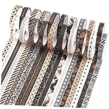 20 Rolls Washi Tape Set Black Gold Foil Print Decorative Masking Tapes for