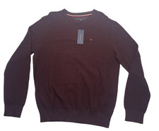New TOMMY HILFIGER Men's XL Burgundy Waffle Knit Crew Neck Sweater w/Flag Logo