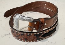 Nocona Belt N1311999 Leather Belt With Silver Studs/Conchos Calf Hair Size 40