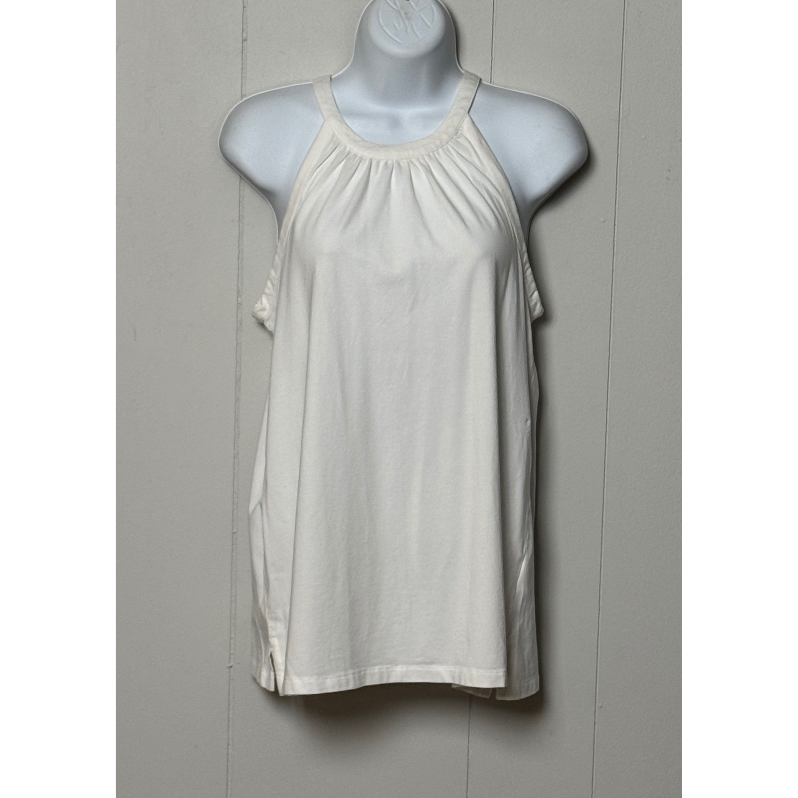 Lands' End Women's White Halter Neck Tank Top Sleeveless Cotton Modal Blend Sz S