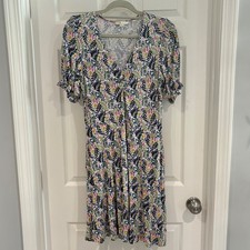 Boden Floral V-Neck Tea Dress US 6R Fit & Flare Short Sleeve Jersey Cottagecore
